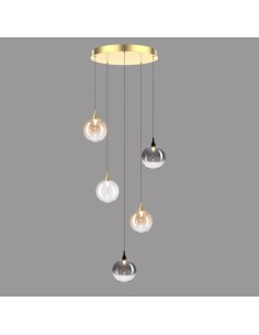 Lampada a sospensione LED Bolla 5 sfere in vetro soffiato ambra e fumé, 20 W | Illuminati -ILLUMINATI