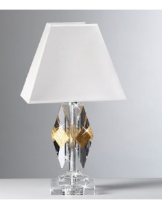 Lampada da tavolo in cristallo e foglia oro con paralume, H 40 cm, E27 | Ranoldi -RANOLDI