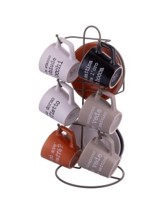 Set 6 tazzine da caffè SPQR in gres con piattini e stand in ferro | Villa d'Este -VILLA D' ESTE