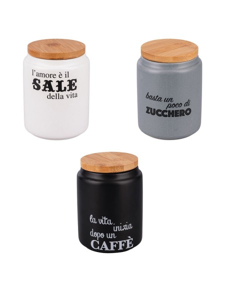 Idee set 3 barattoli ermetici sale, zucchero e caffè in ceramica opaca 900 ml | Villa d'Este -VILLA D' ESTE