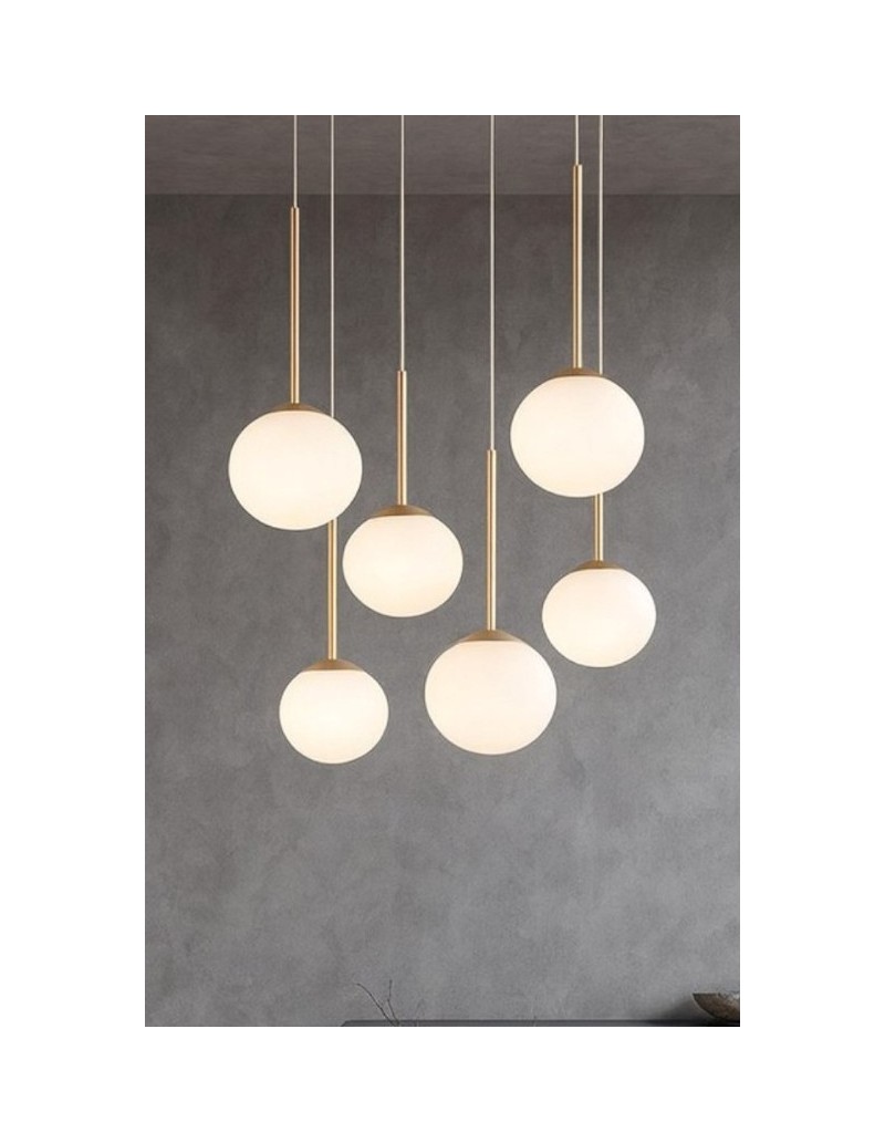 Lampadario a sospensione Jewel oro con 6 sfere in vetro soffiato, E14 | Ondaluce -ONDALUCE