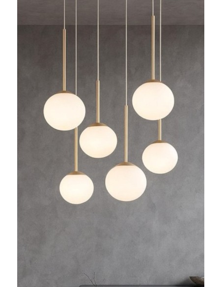 Lampadario a sospensione Jewel oro con 6 sfere in vetro soffiato, E14 | Ondaluce -ONDALUCE
