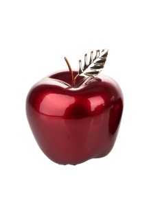 Decorazione mela con foglia oro in ceramica rossa lucida, Ø 14 cm | Brandani -BRANDANI