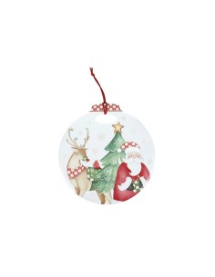 Decorazione natalizia Racconti sfera bianca in ceramica e sughero, Ø 20 cm | Brandani -BRANDANI