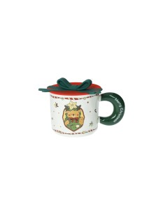 Mug Fiocco verde con tappo in silicone, collezione Natale | Brandani -BRANDANI