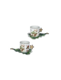 Racconti set 2 tazzine da caffè con piattino Albero in new bone china | Brandani -BRANDANI