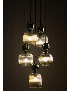 Lampadario a sospensione Sophia in vetro rigato con sfera verde, 5 x E14 | TK Lighting -TK LIGHTING