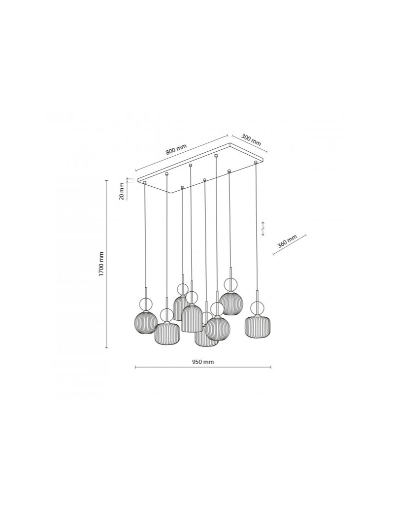 Lampada a sospensione Sophia lineare con pendenti in vetro ambra, 8 luci | TK Lighting -TK LIGHTING