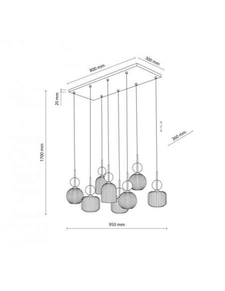 Lampada a sospensione Sophia lineare con pendenti in vetro ambra, 8 luci | TK Lighting -TK LIGHTING