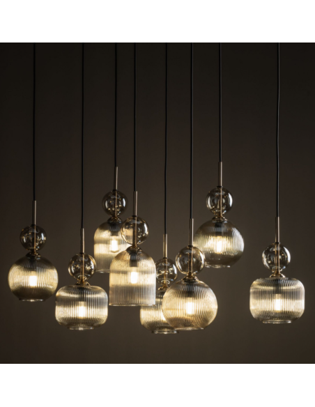 Lampada a sospensione Sophia lineare con pendenti in vetro ambra, 8 luci | TK Lighting -TK LIGHTING