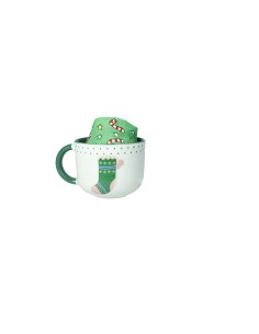 Tazza colazione Calza in new bone china con calzini in cotone | Brandani -BRANDANI