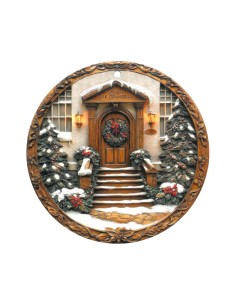 Decorazione natalizia Bianco Natale ghirlanda in ceramica e sughero, Ø 20 cm | Brandani -BRANDANI