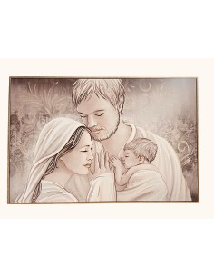 Quadro Sacra Famiglia su tela 60x90 cm con cornice foglia oro, capoletto | Artidea -ARTIDEA