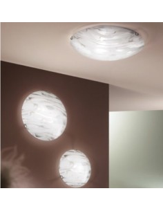 Plafoniera Storm tonda in vetro effetto marmo bianco e tortora, Ø 40 cm a 2 luci E27 | Due P -DUE P 2