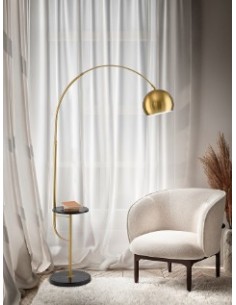 Piantana Tableau in ottone brunito con tavolino in marmo nero, H 192 cm, E27 | Perenz -PERENZ