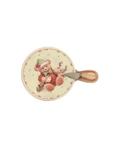 Coccole tagliere natalizio in porcellana e bambù con coltello formaggio | Brandani -BRANDANI