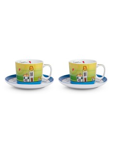 Set 2 tazze colazione con piattino blu, collezione Le Casette | Egan -EGAN