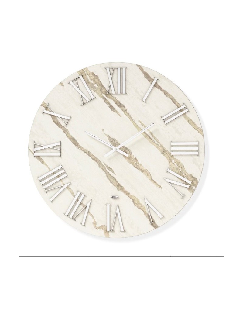 Orologio da parete Cristel Ø 80 cm in legno e parato beige chiaro, numeri e lancette argento | Abitarte -ABITARTE