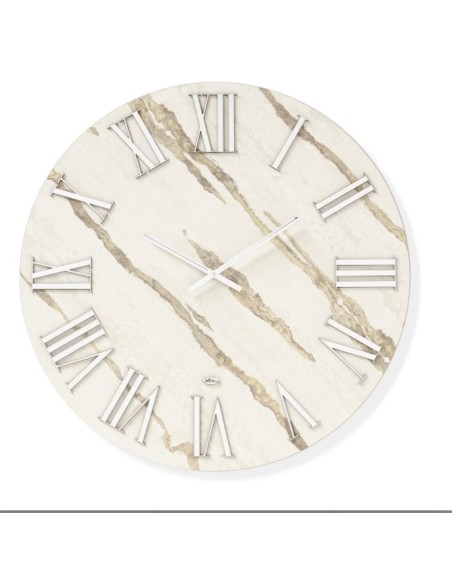 Orologio da parete Cristel Ø 80 cm in legno e parato beige chiaro, numeri e lancette argento | Abitarte -ABITARTE