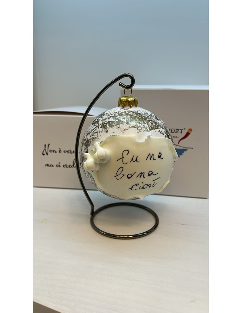 Palla di Natale bianca con aglio portafortuna in ceramica con arco, 15 x 11 cm | A Ciort -A CIORT