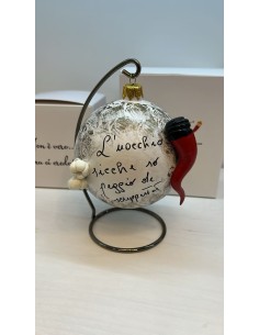 Palla di Natale bianca con corno e aglio in ceramica con arco, 15 x 11 cm | A Ciort -A CIORT