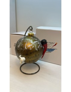 Palla di Natale napoletana oro con corno rosso e aglio con arco di appoggio | A Ciort -A CIORT