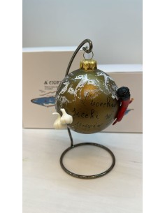 Palla di Natale napoletana oro con corno rosso e aglio con arco di appoggio | A Ciort -A CIORT