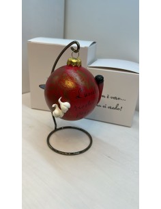 Palla di Natale napoletana rossa con corno rosso e aglio con arco di appoggio | A Ciort -A CIORT