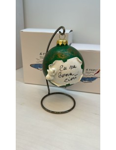 Palla di Natale verde con scritta e aglio portafortuna in ceramica dipinta a mano, con arco | A Ciort -A CIORT