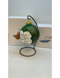 Palla di Natale napoletana verde con maschera di Pulcinella con arco di appoggio | A Ciort -A CIORT