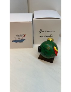 Palla di Natale verde con ferro di cavallo e asso di bastoni in ceramica 7 cm | A Ciort -A CIORT