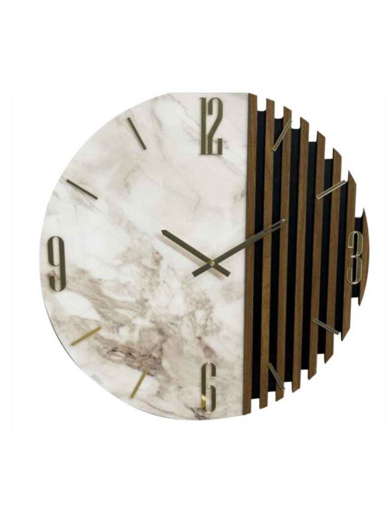 Orologio da parete Diade Ø 60 cm in legno e resina lucida effetto marmo, angolo cannettato | Artidea -ARTIDEA
