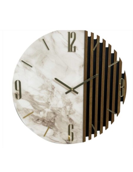 Orologio da parete Diade Ø 60 cm in legno e resina lucida effetto marmo, angolo cannettato | Artidea -ARTIDEA
