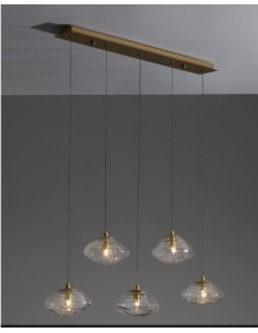 Lampada a sospensione a 5 luci G9 in ottone dorato e vetro trasparente, L 80 cm | Nova Luce -NOVA LUCE