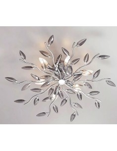 Plafoniera Crystallivs a rami e foglie in cristallo fumè e cromo, Ø 70 cm, 6 x E14 | Affralux -AFFRALUX