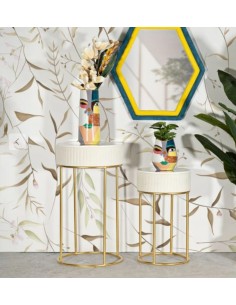 Tavolino alto tondo Wedding Ø 50 cm H 90 in legno crema e oro satinato | Mauro Ferretti -MAURO FERRETTI 2