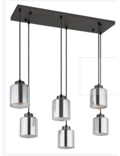 Sospensione rettangolare 6 luci in metallo nero e vetro cromato rigato, E27 | Globo Lighting -GLOBO LIGHTING