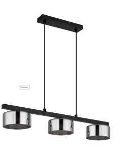 Lampada a sospensione LED Higgins 3 luci in metallo nero e vetro fumé, 65 cm, GX53 | Globo -GLOBO LIGHTING