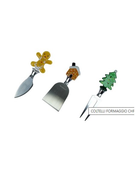 Christmas set 3 coltelli formaggio in acciaio con manici in vetro | Brandani -BRANDANI