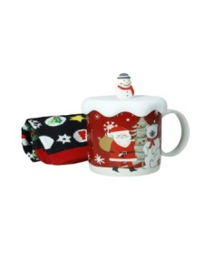 Mug con tappo in silicone e calzini natalizi in cotone | Brandani -BRANDANI