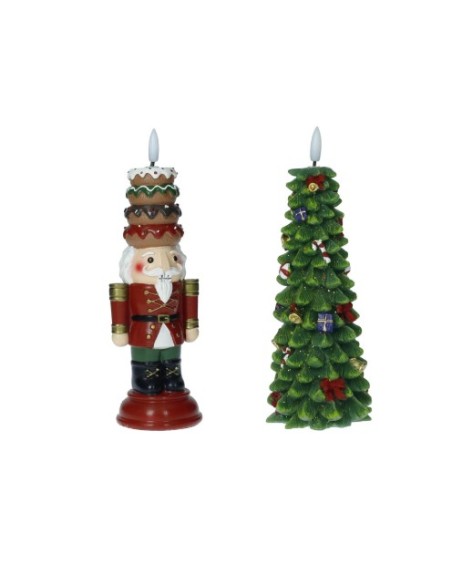 Candela natalizia Festivity in cera con LED, soggetto albero o soldatino | Brandani -BRANDANI