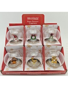 Portacandela tealight sfera Christmas in vetro, vari soggetti, 8 cm | Brandani -BRANDANI