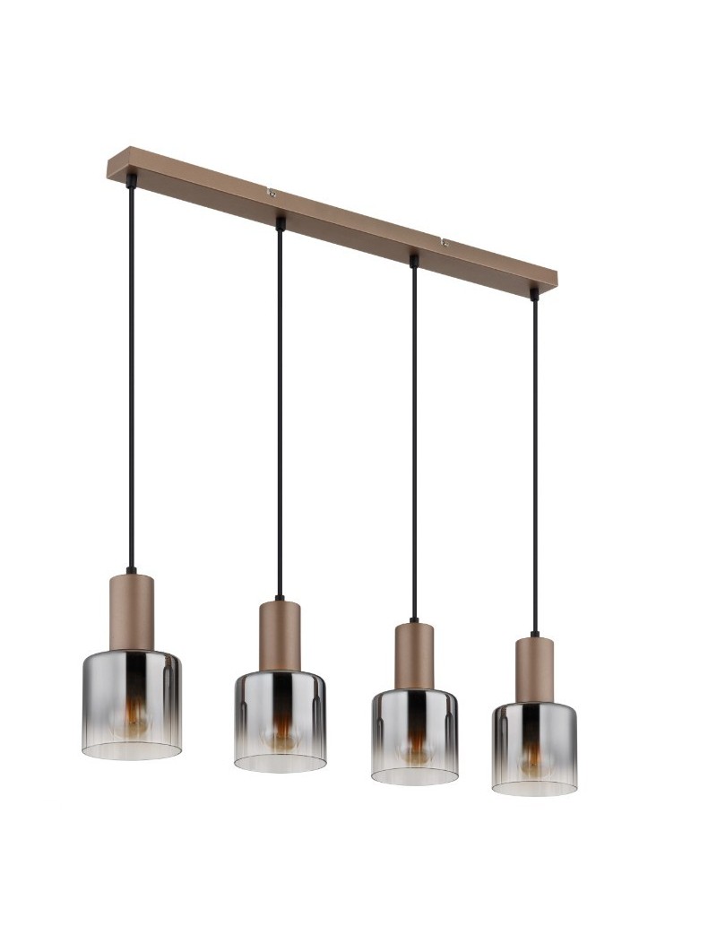 Sospensione a barra Walton, 4 pendenti in metallo caffè e vetro rigato, 78 cm | Globo Lighting -GLOBO LIGHTING