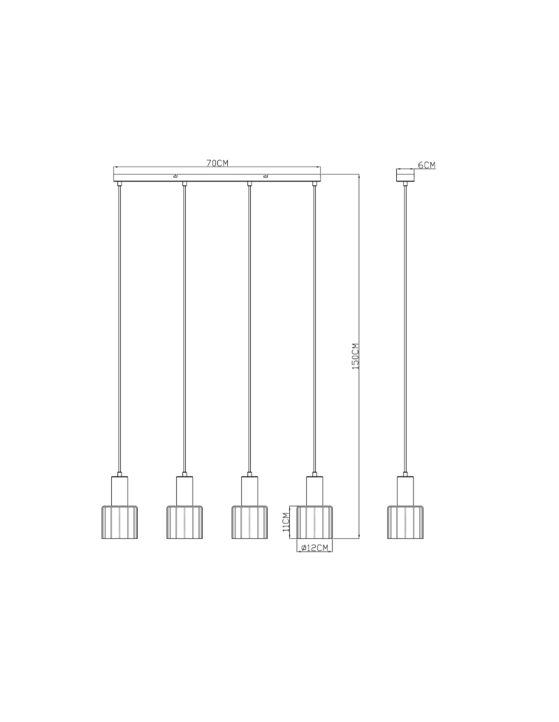 Sospensione a barra Walton, 4 pendenti in metallo caffè e vetro rigato, 78 cm | Globo Lighting -GLOBO LIGHTING
