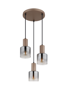 Sospensione Walton a 3 luci in metallo caffè e vetro rigato, base Ø 28 cm | Globo Lighting -GLOBO LIGHTING