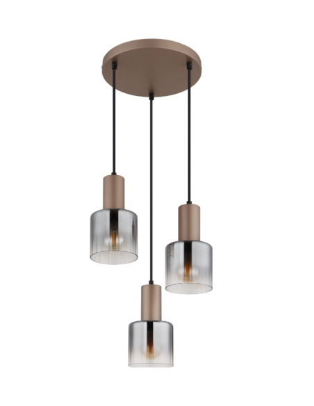 Sospensione Walton a 3 luci in metallo caffè e vetro rigato, base Ø 28 cm | Globo Lighting -GLOBO LIGHTING