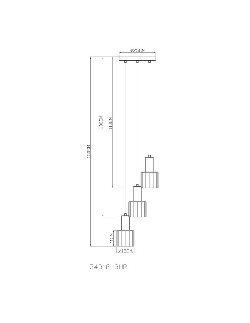 Sospensione Walton a 3 luci in metallo caffè e vetro rigato, base Ø 28 cm | Globo Lighting -GLOBO LIGHTING