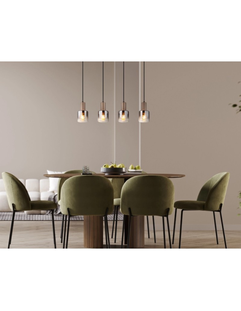 Sospensione a barra Walton, 4 pendenti in metallo caffè e vetro rigato, 78 cm | Globo Lighting -GLOBO LIGHTING