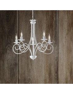 Lampadario Alma Ø 57 a 5 luci in ferro laccato bianco shabby, E14 | Bonetti Illumina