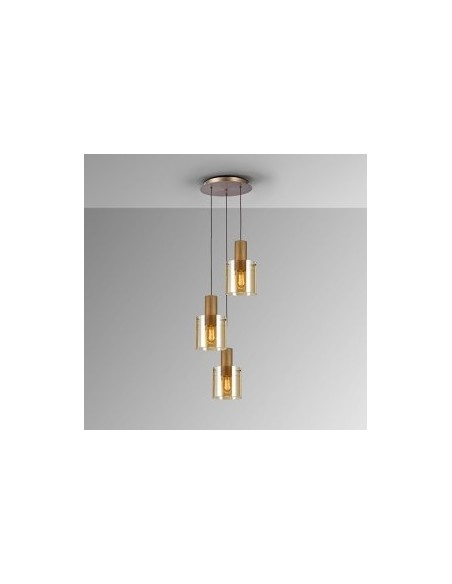 Lampada a sospensione Venize 3 pendenti in vetro ambra e rame satinato, E27 | Schuller -SCHULLER